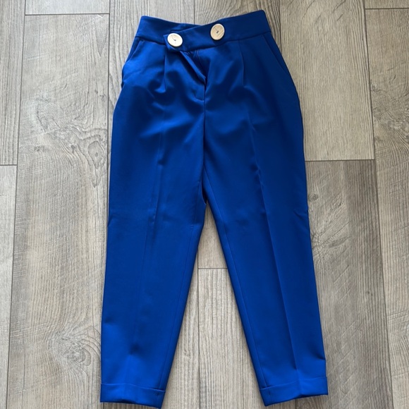 Zara Royal Blue High wasted Trousers with Button Detail - Picture 1 of 3